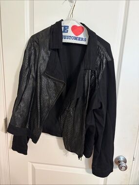 Women's Black Faux-Leather Paneled Moto Jacket
